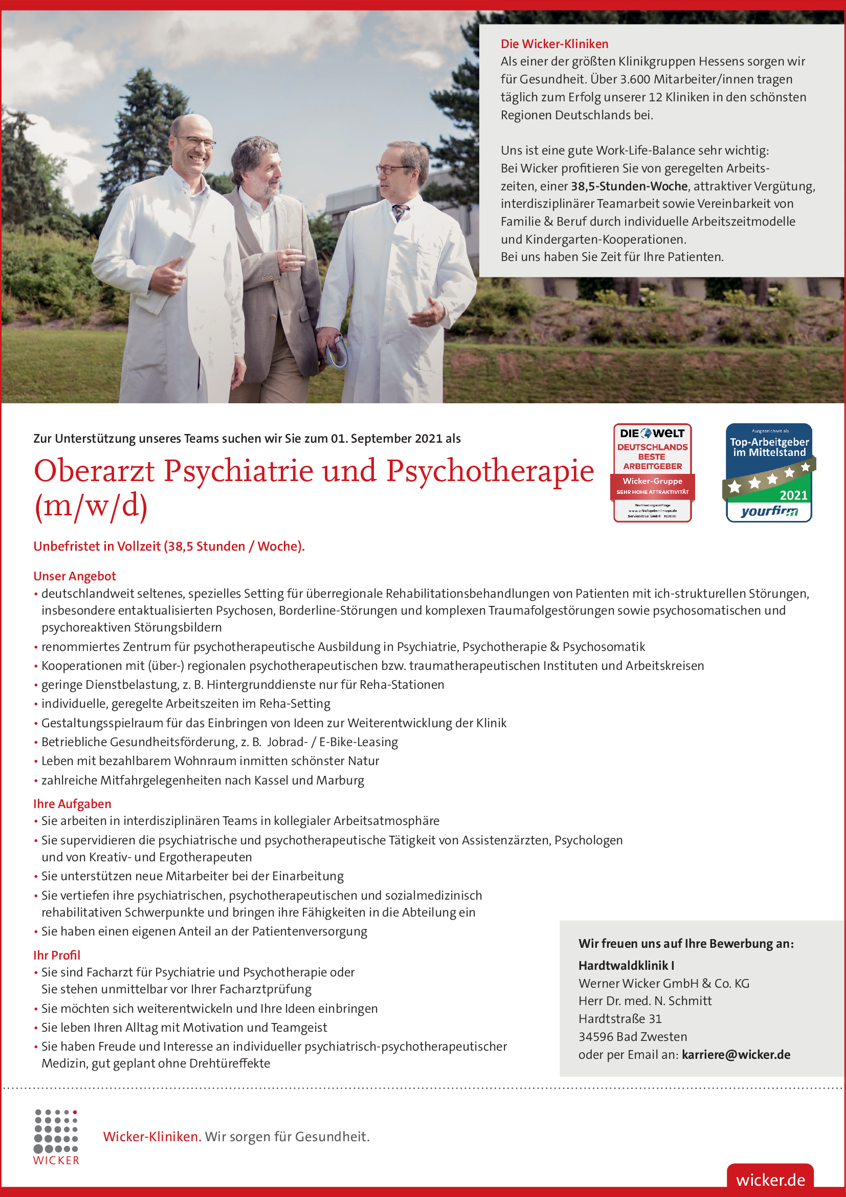 Hardtwaldklinik I: Oberarzt Psychiatrie und Psychotherapie (m/w/d) ab 01.09.2021 in Vollzeit